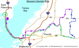 Tampa Bay Area Motorcycle Rides near the Sunshine Skyway - Ride Route Map