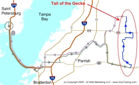 Map for Florida's Tail of the Gecko Motorcycle Ride in Central Florida