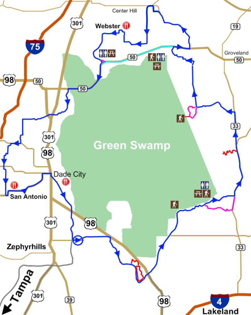 Florida Motorcycle Road Map Green Swamp - Rockridge Road Loop