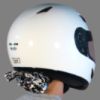 Raci Babi Diva Do Do Rag and Helmet Liner with hair pocket outside the back of a full face helmet.